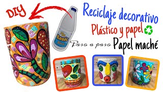 ♻️1Maceta de plástico y papel machéMake Paper Mache Flowerpot [upl. by Ulah423]