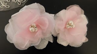 Como hacer flores de tela shantu organza razo etc [upl. by Nylinnej]